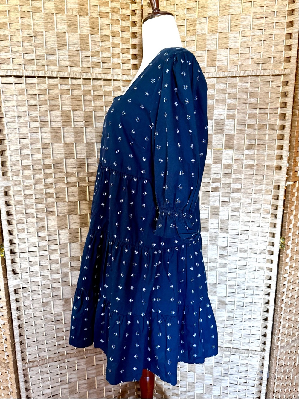 Madewell Navy Blue Polka Dot Tiered Square-Neck Dress - Picture 6 of 14